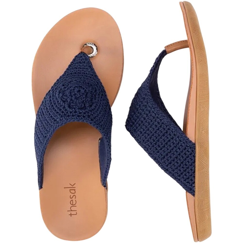 The Sak Navy Blue Crochet Strap Thong Sandals Women's Size‎ 9